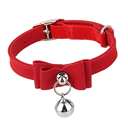HASTHIP Cat Collar with Safety Breakaway Buckle featuring Screw Fixed Bell Velvet Strap 33.5 cm Red