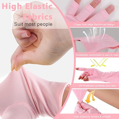 MAYCREATE® Spandex Anti UV Gloves For Gel Nail Lamp Professional Protection Manicures UPF 50+ Stretchy Women Fingerless Dryer Nails Pink Pack Of 2 PCS