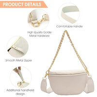 PALAY® Women Sling Bag Fashion PU Shoulder Bag for Women Chain Bag Wide Shoulder Strap Crossbody Bag Phone Bag Casual Style Women Bag for Daily, White