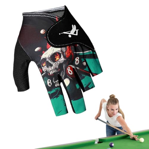 Proberos® Billiard Glove Left Hand Open-finger Billiard Glove Stretchy Ice Silk Nylon Fashion Skull Print Billiard Glove Hook and Loop Closure Anti-slip Microfiber Palm Billiard Glove