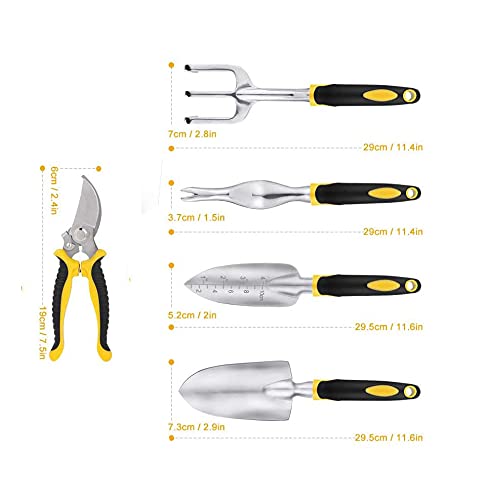 HASTHIP Garden Tools Kit for Home Gardening with 5 Pieces Cast Aluminium Heads | Ergonomic Handles