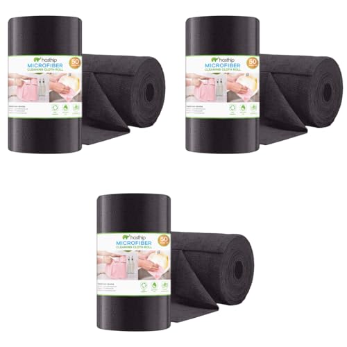 HASTHIP® 50 Pack Microfiber Cleaning Cloth Roll 9.8 inches Car Precut Reusable Polyester Kitchen Wipes Non-Scratch Towel for Bowl Pots Countertop in-car 3PCS