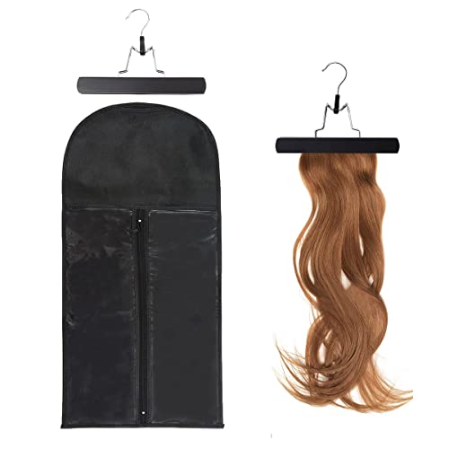 MAYCREATE® Hair Extensions Hanger Storage Bag, Hairpieces Dustproof Cover Non-Woven Cloth Wigs Hanging Storage Holder, Clear Zip Up Closure, Waterproof and Portable