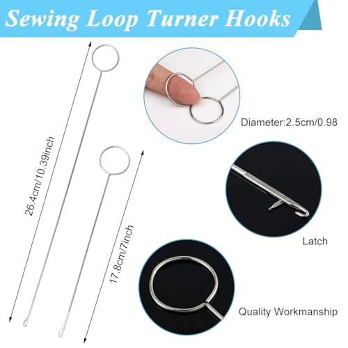 HASTHIP® 8 PCS Drawstring Threader Tool Set Stainless Steel Sewing Loop Turner Hooks with Latch for Turning Fabric Tubes Straps Belts Strips Easy Rope for Jackets Coats Pants