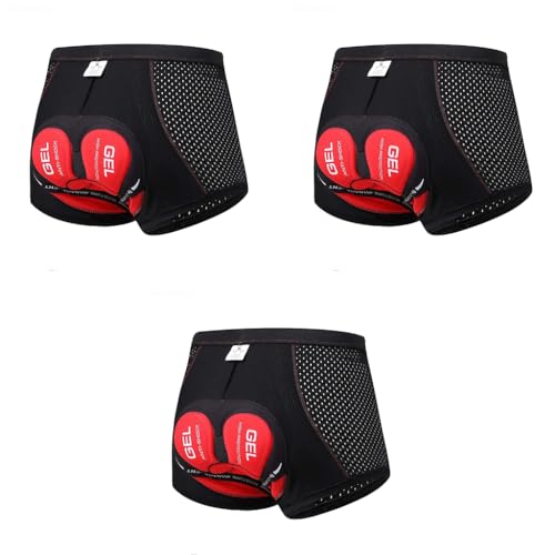Proberos® Cotton Cycling Shorts for Men Women with 3D Gel Sillicone Foam Padded Underwear Anti-Slip Leg Grips Sweat Resistant Bike XL Black 3PCS