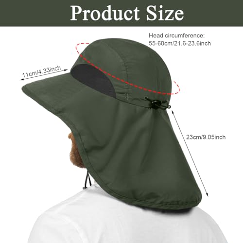 GUSTAVE® Unisex Wide Brim Bucket Sun Hat with Neck Flap & Adjustable Chin Strap, UV Protection, Water Repellent, Breathable Quick Dry Mesh, Foldable Packable Outdoor Cap for Hiking, Fishing Green