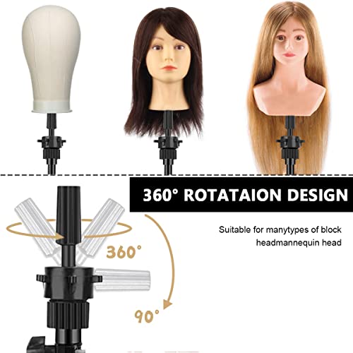 MAYCREATE® Mannequin Head Stand, Retractable Mannequin Head Holder Tripod Stand Adjustable Wig Display Stand for Long Hair Wig, Short Hair Wig, Hair Wig Stand Tripod for Hairdressing Training