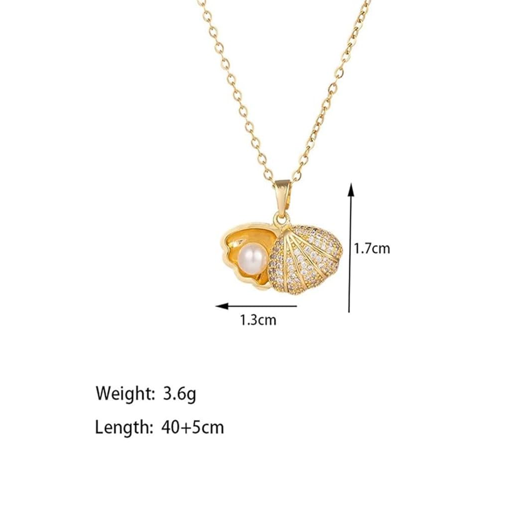 Zibuyu Oyster Pearl Necklace for Women with Openable Seashell Pendant and Rhinestones | Elegant Gift Jewelry