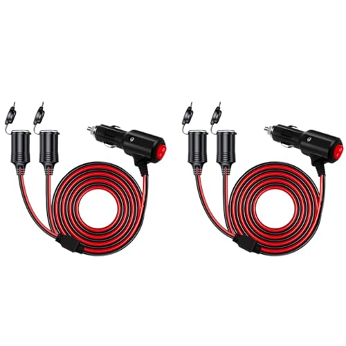STHIRA® 2 in 1 Car Cigarette Lighter Splitter 9.8Ft Dual Port Socket with Switch LED Indicator Charger Extension Cable DC 12V 24V Adapter for Phone Charging GPS 2PCS