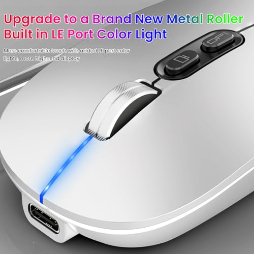 Verilux® Wireless Mouse Rechargeable Battery Level Visible 3 Modes 2.4G 3.0BT 5.0BT Bluetooth for Laptop 1600DPI Ergonomic Silent Mac PC iPad Sliver 3PCS