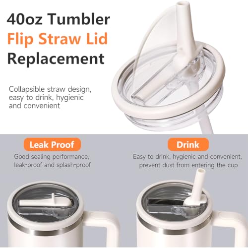 HASTHIP® 6PCS Lids for Stanley Cup Creative Folding Straw Leaking Proof Seal Tight Fashion Transparent Universal Replacement for 40oz White Green