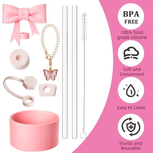 HASTHIP® for Stanley Cup Accessories 18PCS Charms Cute Bow Straw Cap Straws Cleaning Brush Butterfly Handle Bottom Sleeve Decor Kit Cup NOT Included