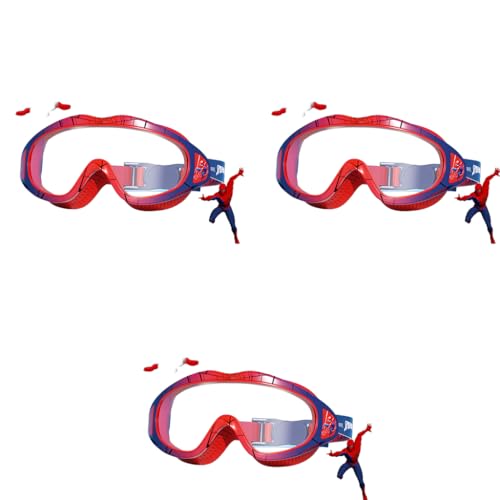 Proberos® Swimming Goggles for Kids 6-12 Years Old Super Hero Joint Payment UV Protection Anti-fog Coated HD with Intergrated Earplugs Adjustable Silicone Head Strap Storage Box 3PCS