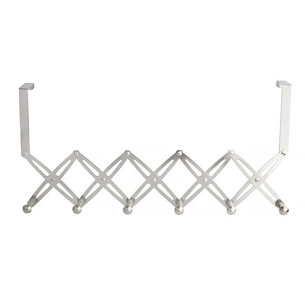 ZIBUYU Door Hook Hanger for Clothes with 6 Hooks Adjustable 12–62cm Width Stainless Steel | Nail Free Foldable Over Door Organizer