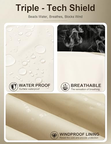 Venzina® Women's Fashion Water-Repellent Jacket, Lightweight Breathable Windbreaker with Reflective Design for Outdoor Hiking and Daily Commute, Light Khaki-XL