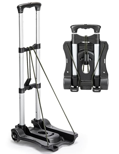 Serplex® Folding Utility Trolley Luggage Trolley with Retractable Pull Handle 4-Caster Mobile Aluminum Alloy Trolley Shopping Trolley Multifunctional Dolly Hand Truck
