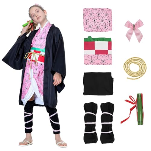 PATPAT® Cosplay Kamado Nezuko Costume for Kids Anime Demon Slayer Cosplay Costume Kamado Nezuko Costume Halloween Costume Nezuko Cosplay Costume for Girls, Size 110cm