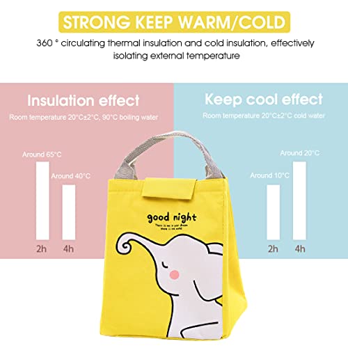 ZIBUYU® Lunch Bag Pouch Cartoon Print Waterproof Pouch Bag Insulated Tiffin Bag Oxford Cloth Lunch Box Bag Travel Lunch Pouch Thermal Bags for Adults Kids Lunch Box Bag - Yellow Elephant