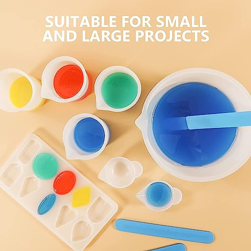 HASTHIP® 9PCS Silicone Measuring Cups for Resin, Reusable Resin Measure Cup with 600&100ml, Silicone Stir Sticks, Resin Mixing Kit for Epoxy Resin, Molds, Jewelry Making, Waxing