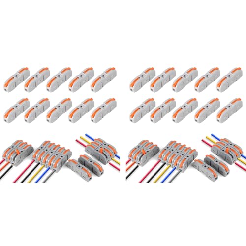 Serplex® 20PCS Cable Wire Connectors 1 In to 1 Out Electrical Quick Wiring Push-in Conductor Terminal Blocks for 28-12AWG Flame Retardant PA PC