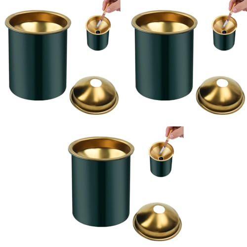 HASTHIP® Car Ash Tray Stainless Steel Ashtray, Green Windproof Ashtray with Funnel Lid, Car Ash Tray Table Ash Tray for Home Office, 3.9 x3.9 x3.9 inches (Green) 3 PCS