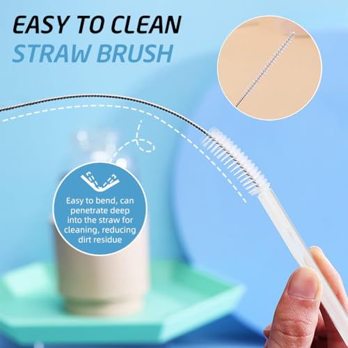 HASTHIP® 4 Pack Reusable Food PE Straw Set Replacement for 40 oz Simple Modern Tumbler with Handle Cleaning Brush Cup Accessories Frosted White 3 PCS