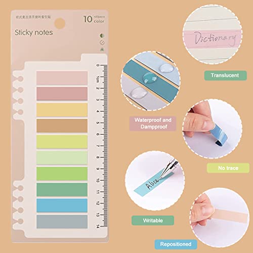 HASTHIP® Sticky Tabs Morandi Color Sticky 600pcs Index Tabs Sticky Notes with Ruler Color Sticky Tabs for Notebook, Books, PET Material Page Tabs Sticky Flags File Index Tabs Office Stationery