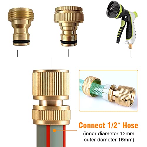 HASTHIP® 2 PCS Brass Hose Connector, Hose End Quick Connect Fitting, Pipe Connector, 1/2" Hose Pipe Quick Connector For Gardening, Home Watering,Car Washing