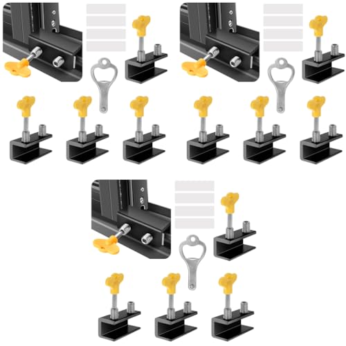 SNOWIE SOFT® 12PCS Sliding Window Locks with Keys Adjustable Security Aluminum Door Lock for Baby Safety Stopper for Home Office School Black