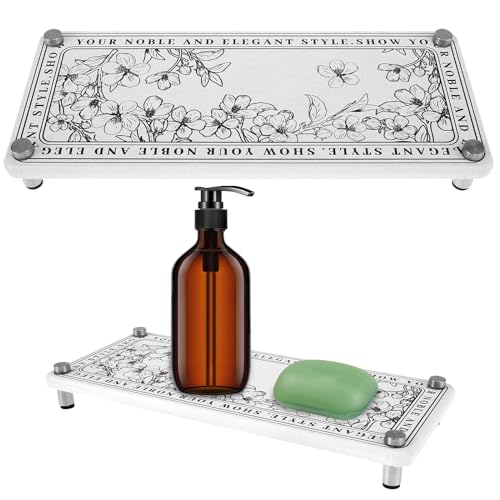 HASTHIP Bathroom Toiletries Holder Elegant Print Countertop Organizer 25x10cm Small Diatom Mud Water Absorbing Storage Shelf Scented Candle Stand Multipurpose Shelf for Bathroom, Kitchen