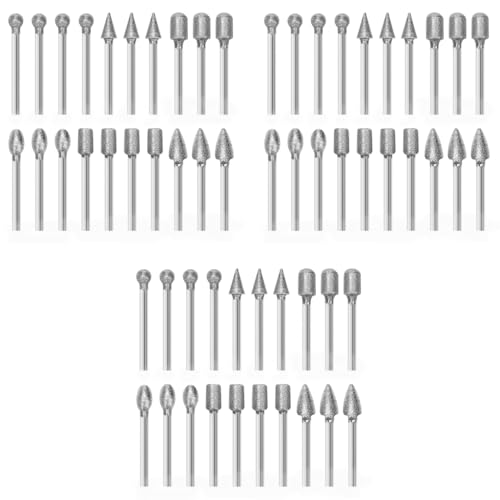 Serplex® 20PCS Diamond Drill Bit Set Stone Carving Rotary Tool Polishing Bits with 1/8 inch Shank 6 Designs Flat-faced Head Spear Tip Ball Tips Tapered Round Oval