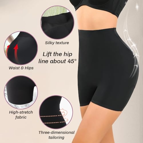 PALAY® Womens Padded Butt Lifter Shapewear Combo, High Waist Hip Enhancer Panty Shorts, Seamless Tummy Control, Invisible Underwear for Dresses, M, Black & Beige