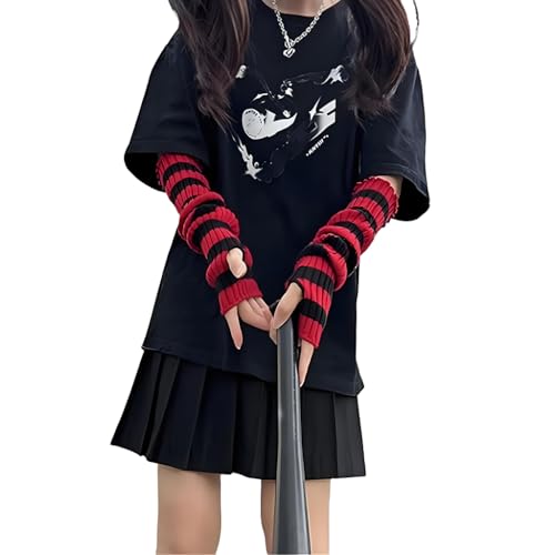 SANNIDHI® Arm Warmers for Long Sleeve Fingerless Y2K Cool Girls Warm Gothic Skateboard Punk Hip Hop Knitted-Multicolor