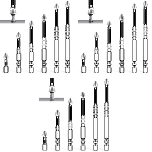 Serplex® 6Pcs Magnetic Screwdriver Bit Set Electric Drill Screwdrivers Bits Heavy Duty Alloy Steel Magnetic PH2 Head Universal 1/4 Hex Shank Screwdriver Bit for Electric Power Tools Power Drill 18 PCS