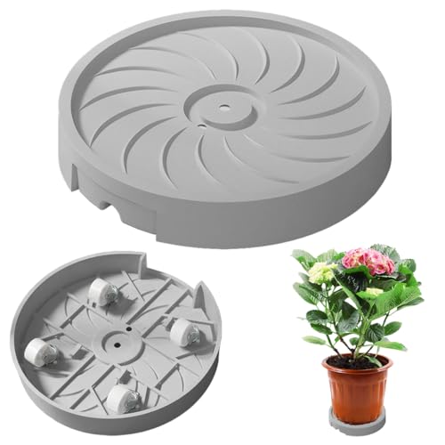 HASTHIP® Plant Caddy On Wheel 8.66 inches Round Moving Planter Stand with Pull Out Water Drip Tray 360 Degree Moving Plant Caddy Anti-slip Planter Stand Holder Moving Stand for Medium-sized Plant Pot