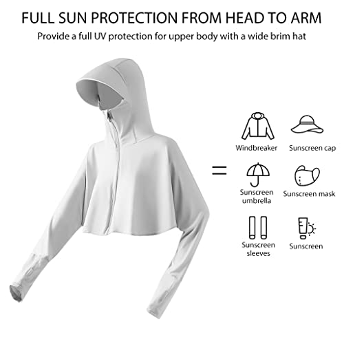 PALAY® Sun Protection Jacket for Women, UPF 50+ Hoodie Jacket with Face Cover, Stylish Summer Long Sleeve Zip Up Cooling Shirt for Outdoor Riding, Hiking - Grey