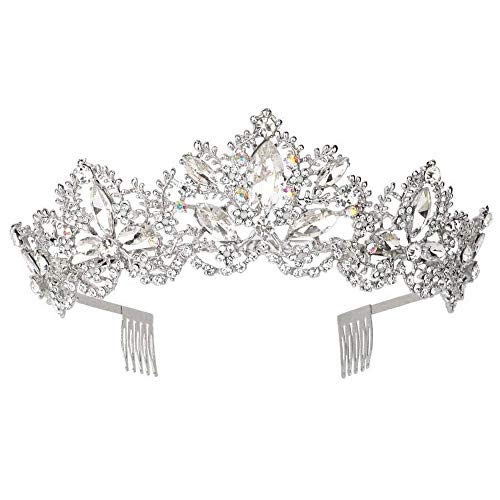 PALAY® Hair Accessories Head Women's Crown with Comb-Baroque AB Crystal Crown is suitable for bride, queen, princess and girl in birthday party (Silver)