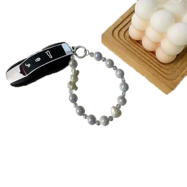 Zibuyu Bunny Phone Charm Beaded Chain for Mobile Keys and Bags featuring Cute Purple Acrylic | 2PCS Accessory for Women and Girls