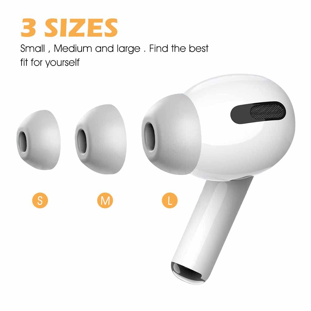 Verilux AirPods Pro Ear Tips Replacement with Memory Foam and Anti Slip Fit | 3 Pairs S M L Grey