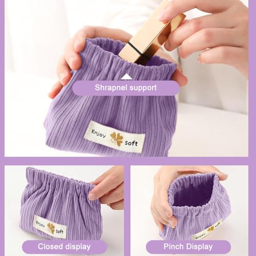MAYCREATE® 6PCS Small Makeup Pouch Lipstick Cosmetic Bag Corduroy Elastic Storage for Women Girls Travel Coin Jewelry Organizer Self Closing Pink Purple