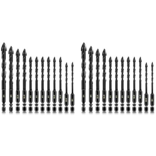 Serplex® 24PCS Masonry Drill Bit Set Tungsten Steel with 7 Sizes for Glass Tile Brick Cement Concrete Plastic Wood 1/8 to 1/2 inch Cross Tip