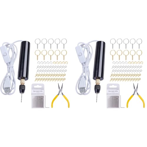 Serplex® Mini Electric Drill Machine for Resin Craft USB Kit with Wrench Box of Drill Bit 0.8-3.0mm 120PCS Keychain 50pcs Screw Eyes for Jewelry Making Tool DIY