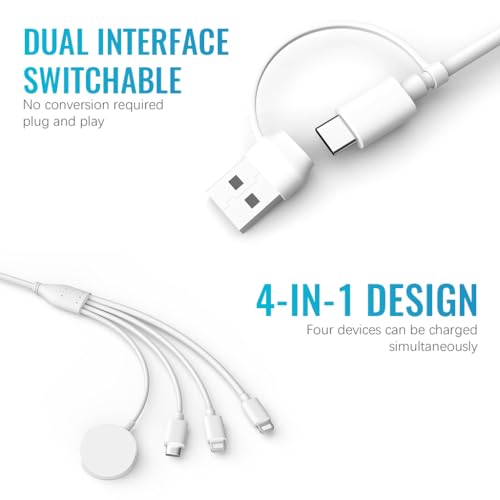 Verilux® 4 in 2 Watch Charger Cable for Apple 5.9FT Type C for iPhone Wireless Magnetic Charging USB C to Lightning Pad iWatch Series SE 8 7 6 5 4 3 3PCS