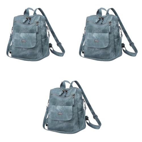 PALAY® PU Leather Backpack for Women Travel Vintage Caramel Color Shoulder Bags Soft Briefcase Sling Handbag Men Blue 3 PCS