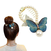 PALAY® Hair Bun Accessories for Women Pearl Butterfly Bun Holder Hair Style Clip, Stylish Metal Rhinestone Twist Hair Bun Clips for Ladies Bride Party or Daily