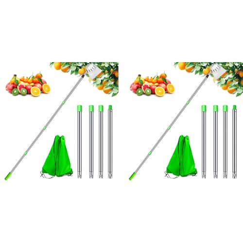 HASTHIP® Fruit Picker Tool 10.5ft Plucker with Extendable Alloy Telescopic Pole Equipped with Net and Tree Stick Easy to Assemble 2 PCS