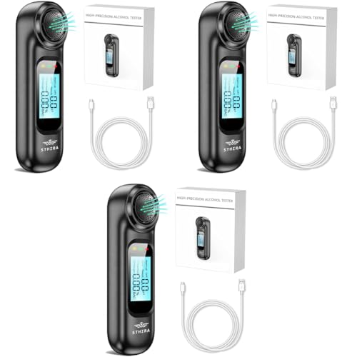 STHIRA® Alcohol Tester Breathalyzer USB Rechargeable Portable Testing Machine for Personal Professional Use LCD Digital Display 0.00-0.19% BAC High Precision 3 PCS