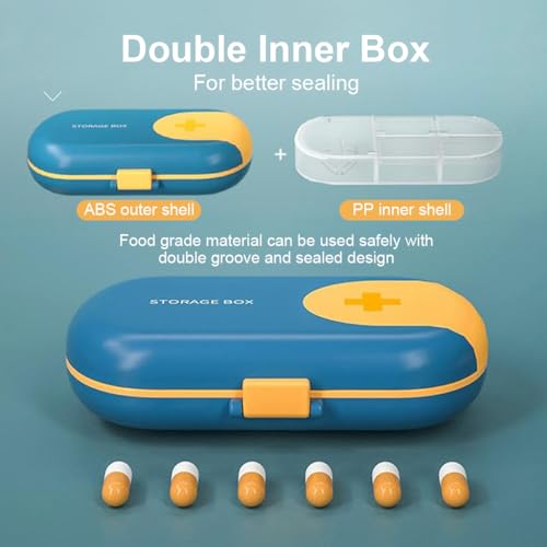 HANNEA® Pill Box 2 in 1 Pill Organizer Box with Pill Cutter Multi Compartments Pill Box with Separate Moisture-proof Lid Travel Pill Box Foodgrade ABS Pill Box for Medicine, Tablets, Pills, Supplement