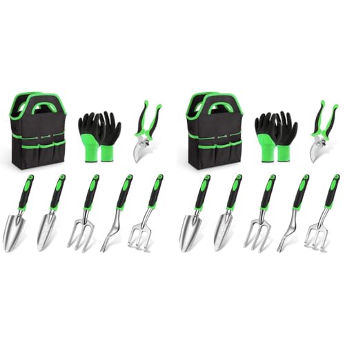 HASTHIP® Gardening Tools Set 16PCS Heavy Duty Stainless Steel Garden Planting Home Tool with Shovel Fork Weeder Pruning Shear Gloves Bag