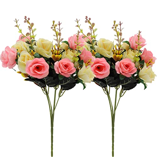 HASTHIP® 2 Bundles Artificial Rose Flowers, Fake Rose Silk Flowers for Wedding, Diwali Home Decor, Room Decorations, Living Room Table Decoration Home Decor, Pink